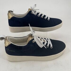 FLY London Casual Shoes Sneakers WOMENS Navy Blue Gold Lace Up SIZE 37